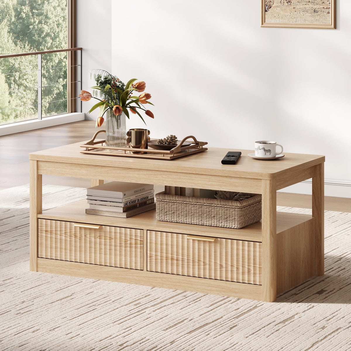 Oak Fluted Storage Coffee Table