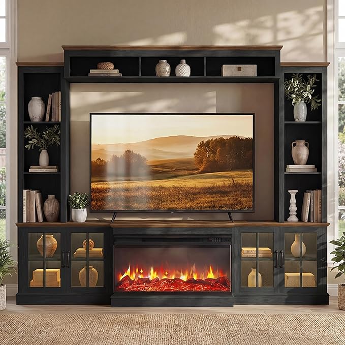 98" Farmhouse Entertainment Center with Electric Fireplace