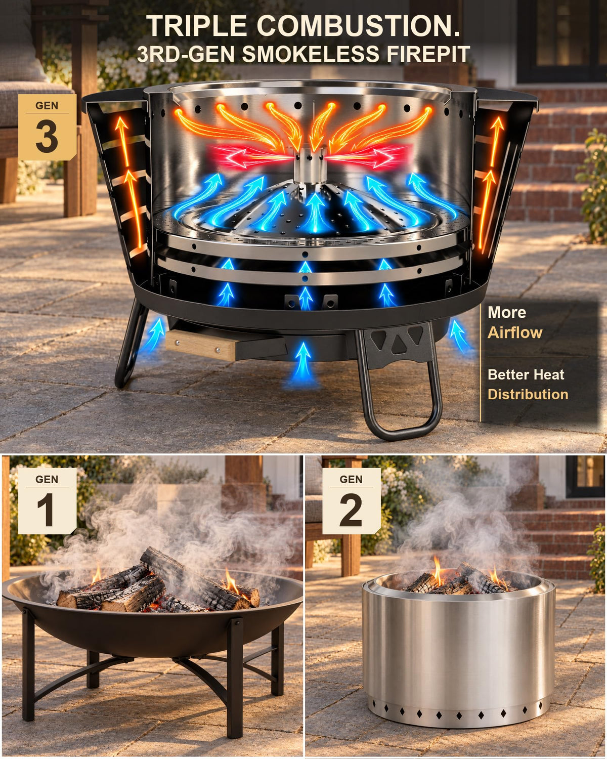 Iamsii 27 Inch Smokeless Fire Pit for Outside Wood Burning,