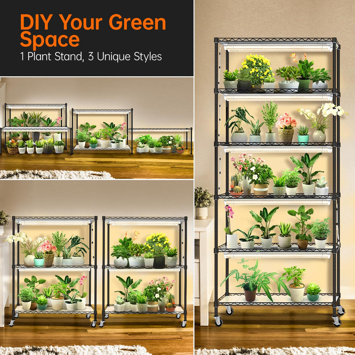 Bstrip DIY Plant Shelf with Grow Light, Adjustable, 29.5x13.8x70.9in