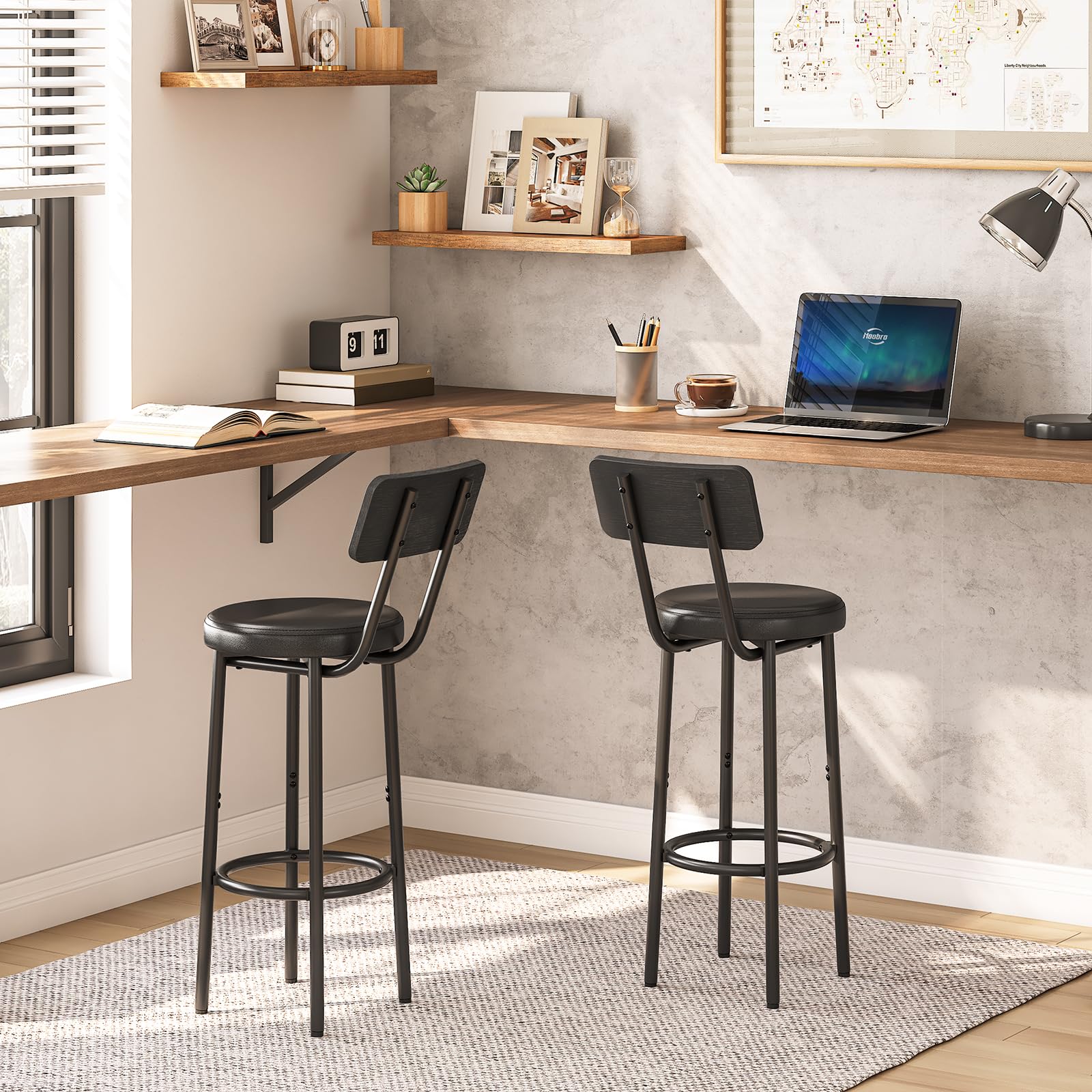 Bar Stools Set of 2 with Back & Footrest