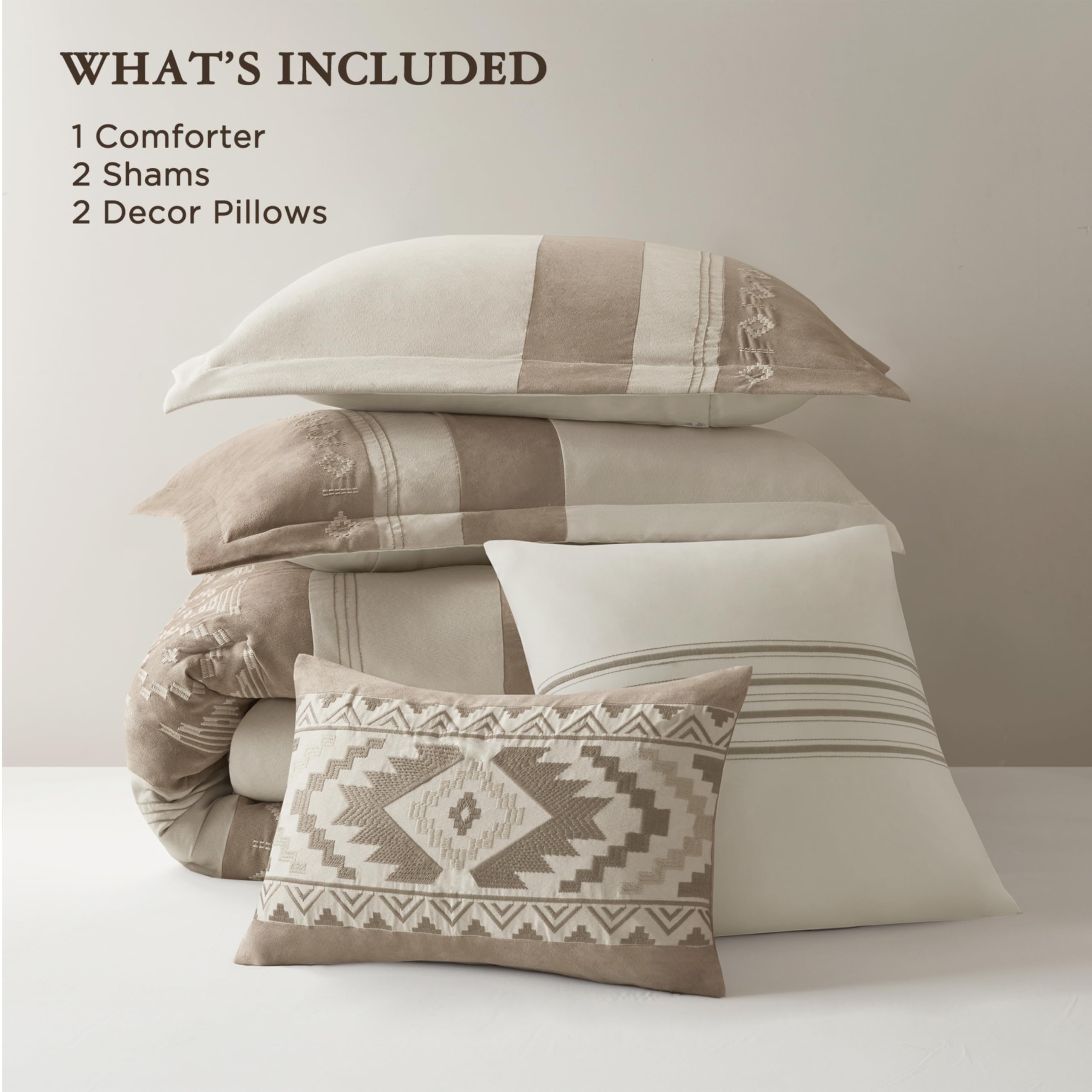 King Comforter Set – 5-Piece Microsuede Embroidered Bedding with Decorative Pillows, Taupe