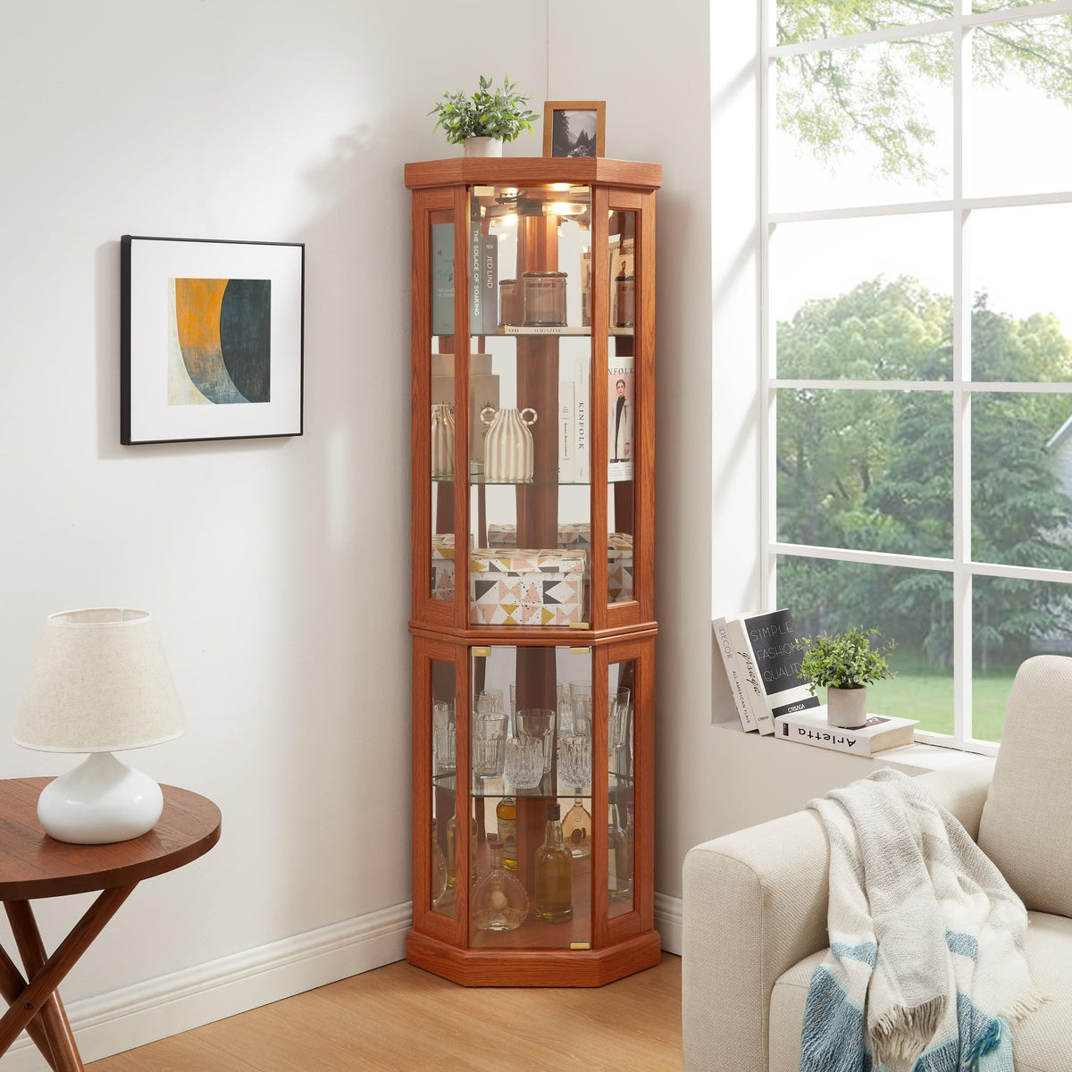 Eyisean 70" Lighted Display Cabinet,Corner Curio Cabinet with Glass Doors