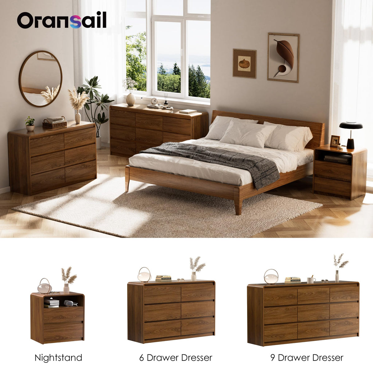23.8" Modern Nightstand with Hidden Drawers Walnut Night Stand