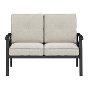 Outdoor Patio Loveseat with Cushions, Black Steel Frame