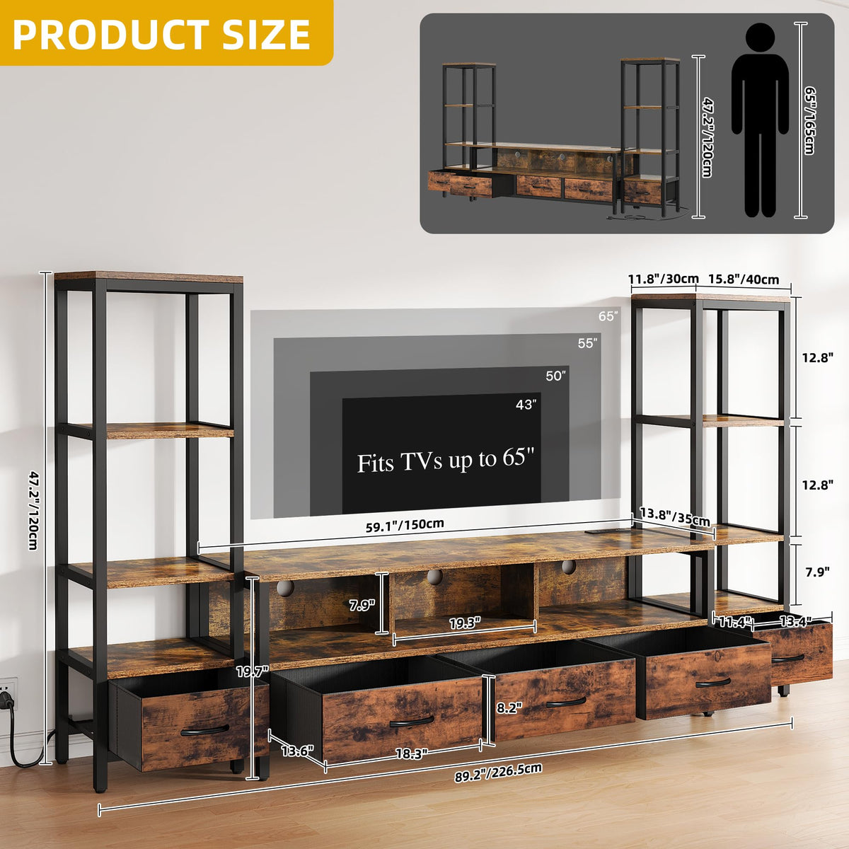 LED TV Stand with Bookshelves