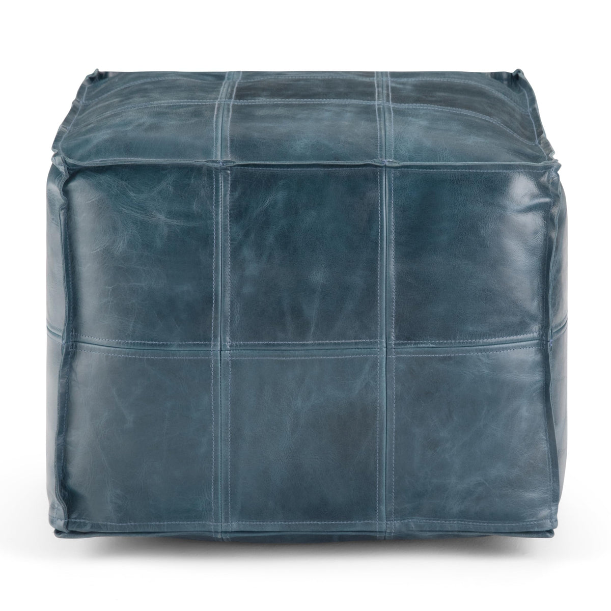 Teal Leather Square Pouf
