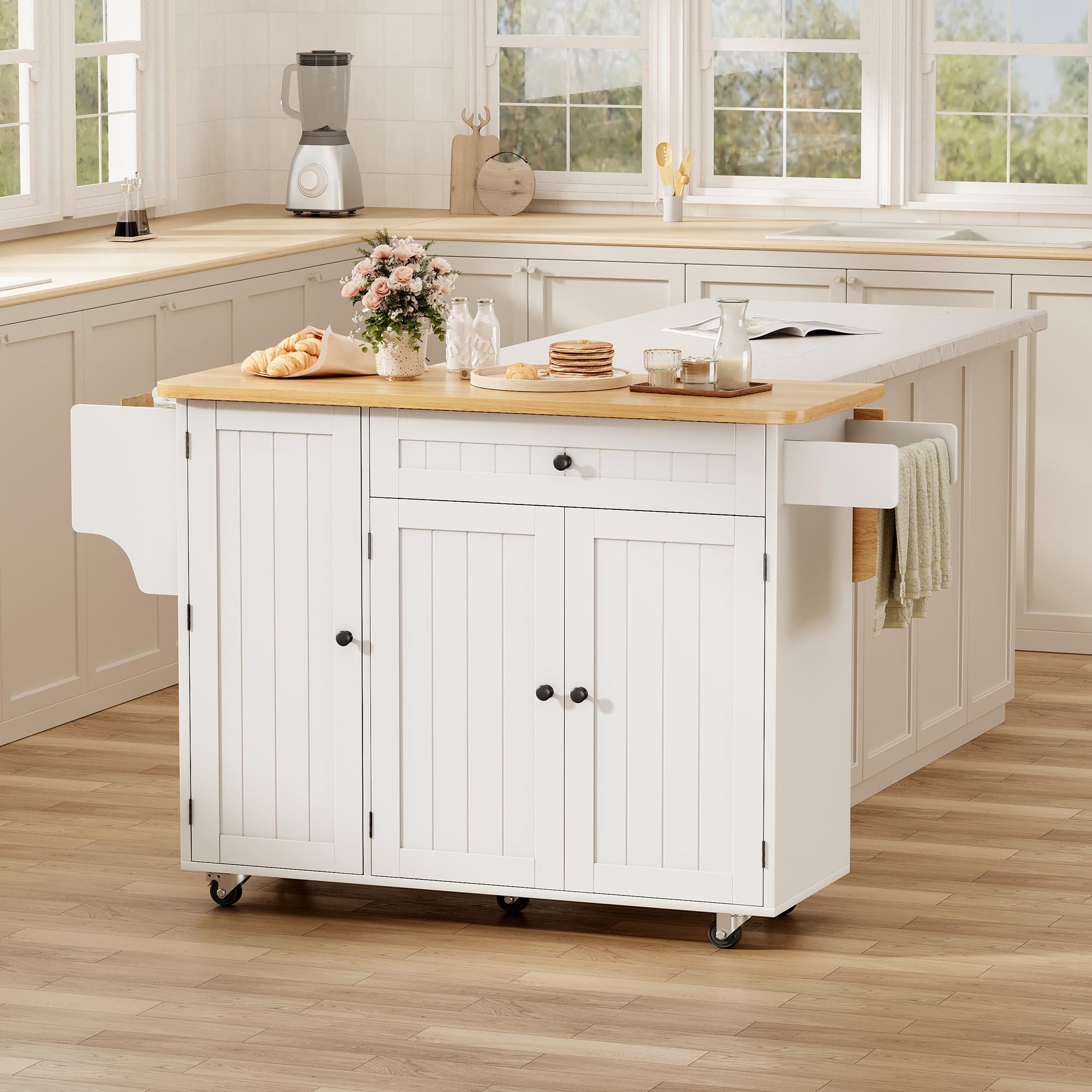 Rolling Kitchen Island with Drop Leaf & Storage