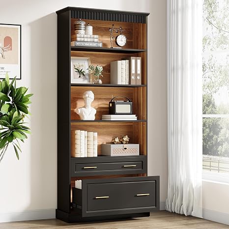 Tall Bookcase with File Cabinet & Drawers – 5-Shelf