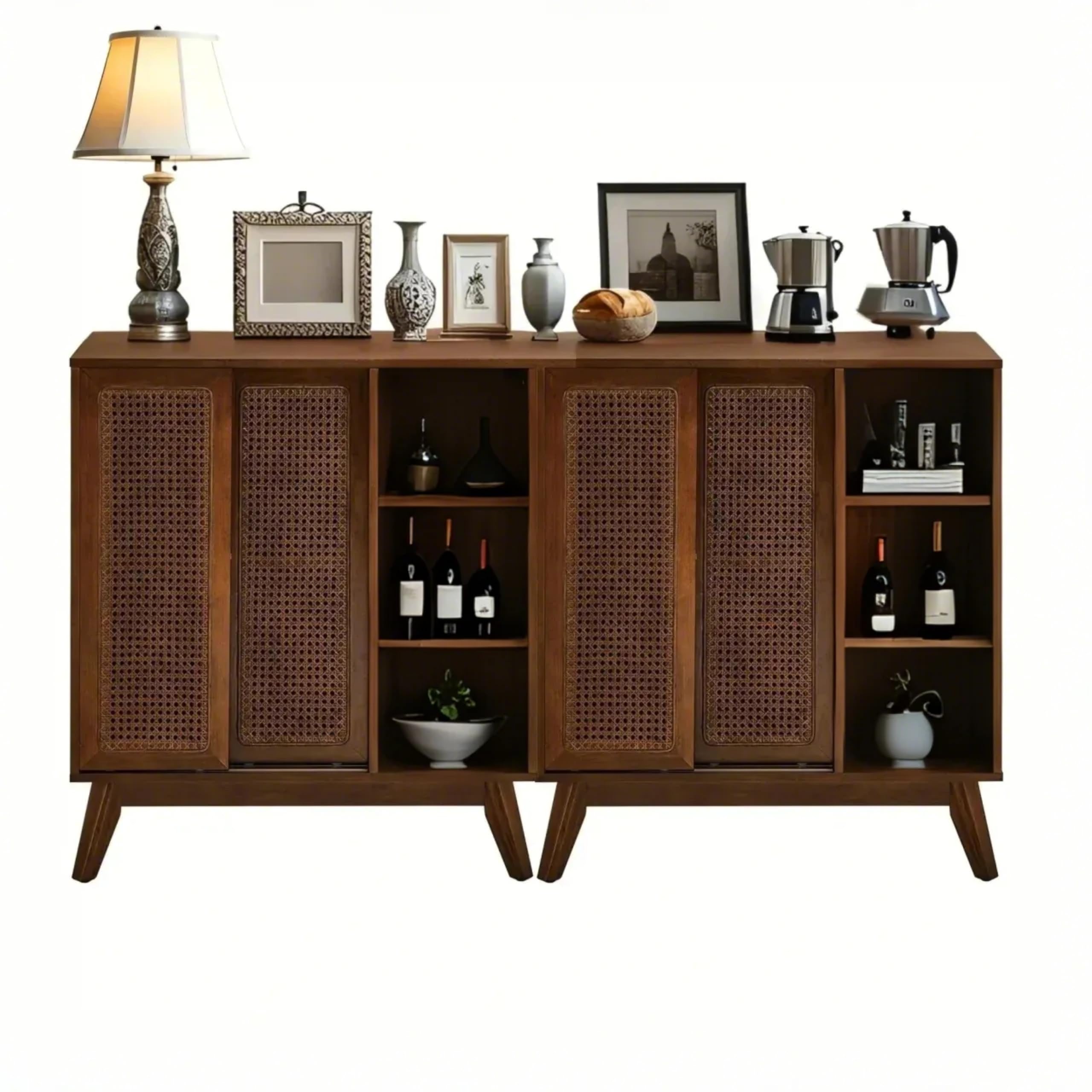 Rattan Sliding Door Sideboard Buffet Cabinet
