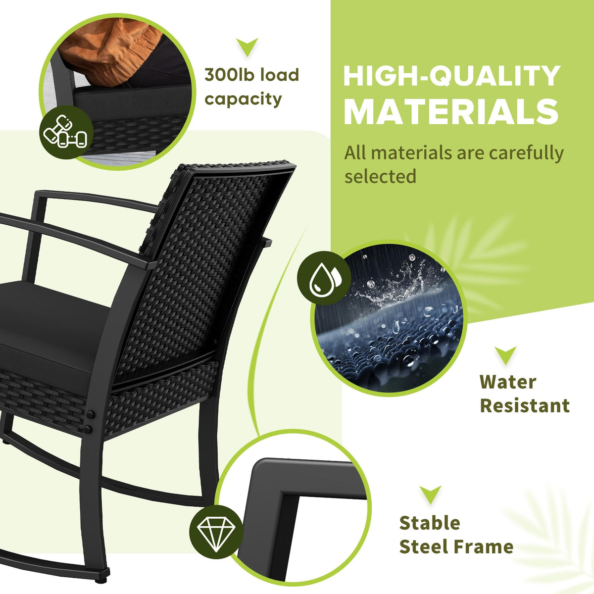 3-Piece Patio Rocking Chair Set