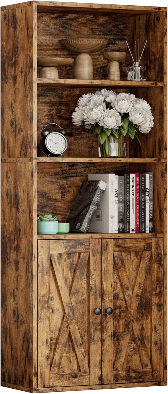 5-Tier Industrial Bookcase with Doors