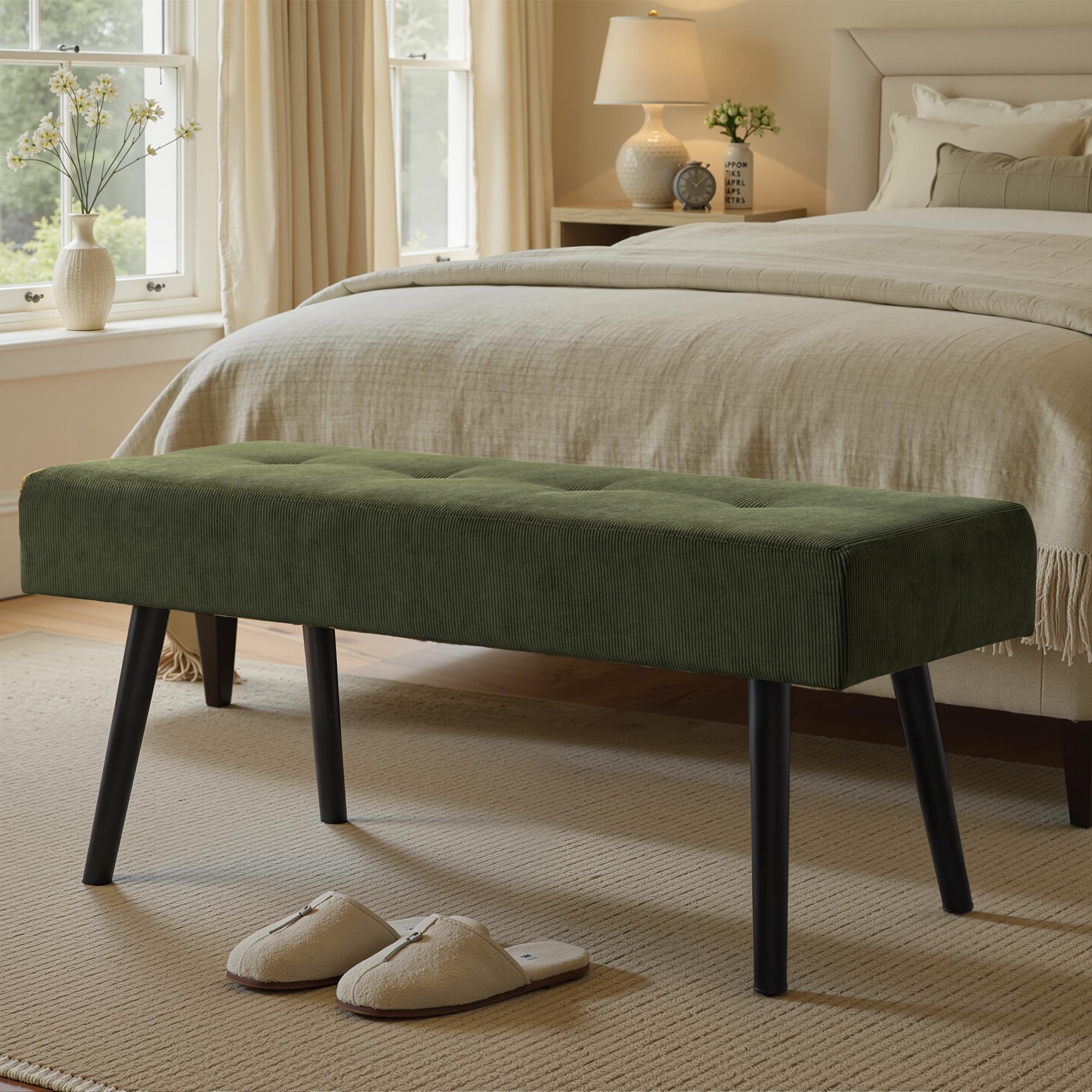 Corduroy Padded Entryway Bench