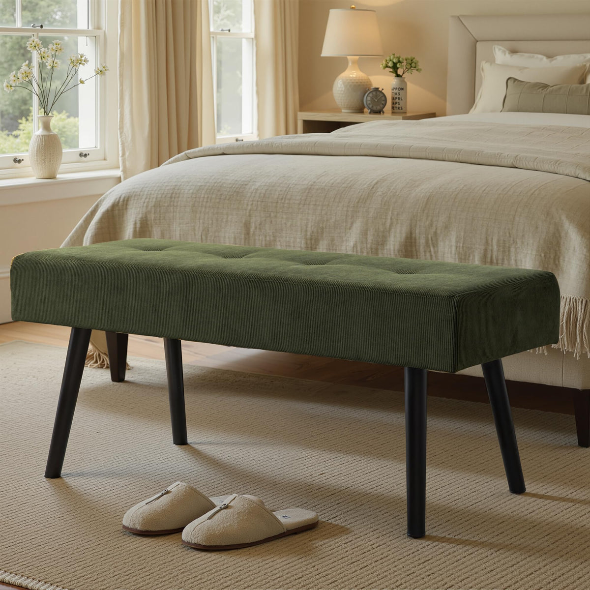 Green Corduroy Bench