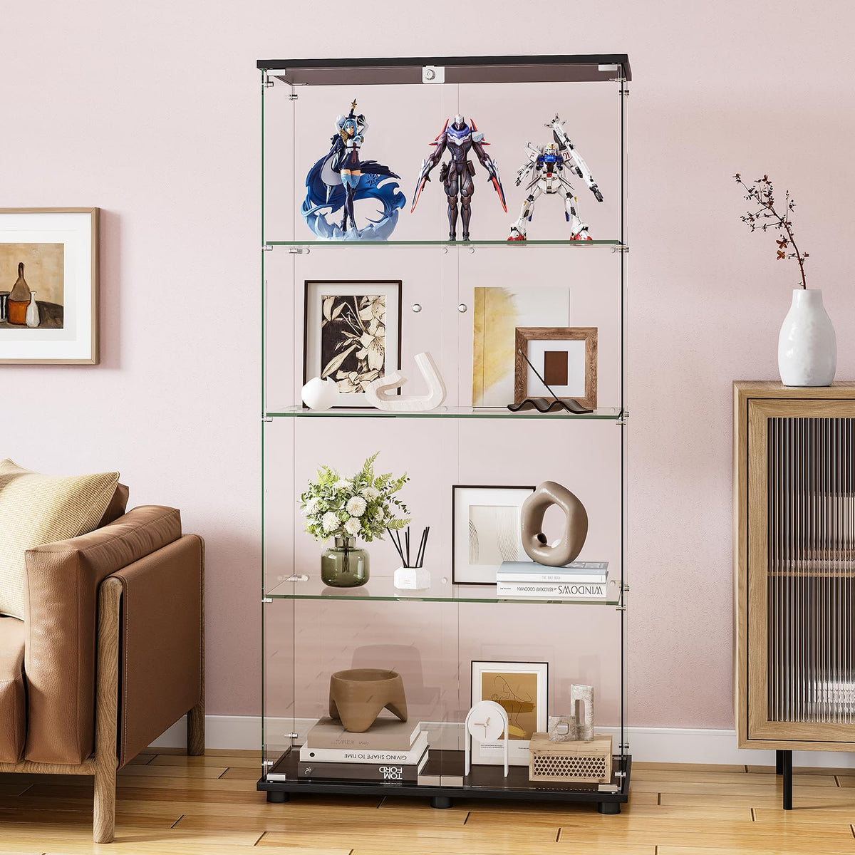 4-Shelf Locking Glass Display Cabinet