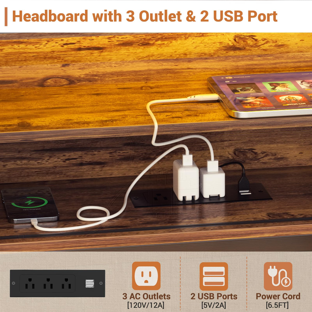 Homieasy Corner Bed Frame with Drawer, Storage Shelf, Bookcase, Outlet, LED