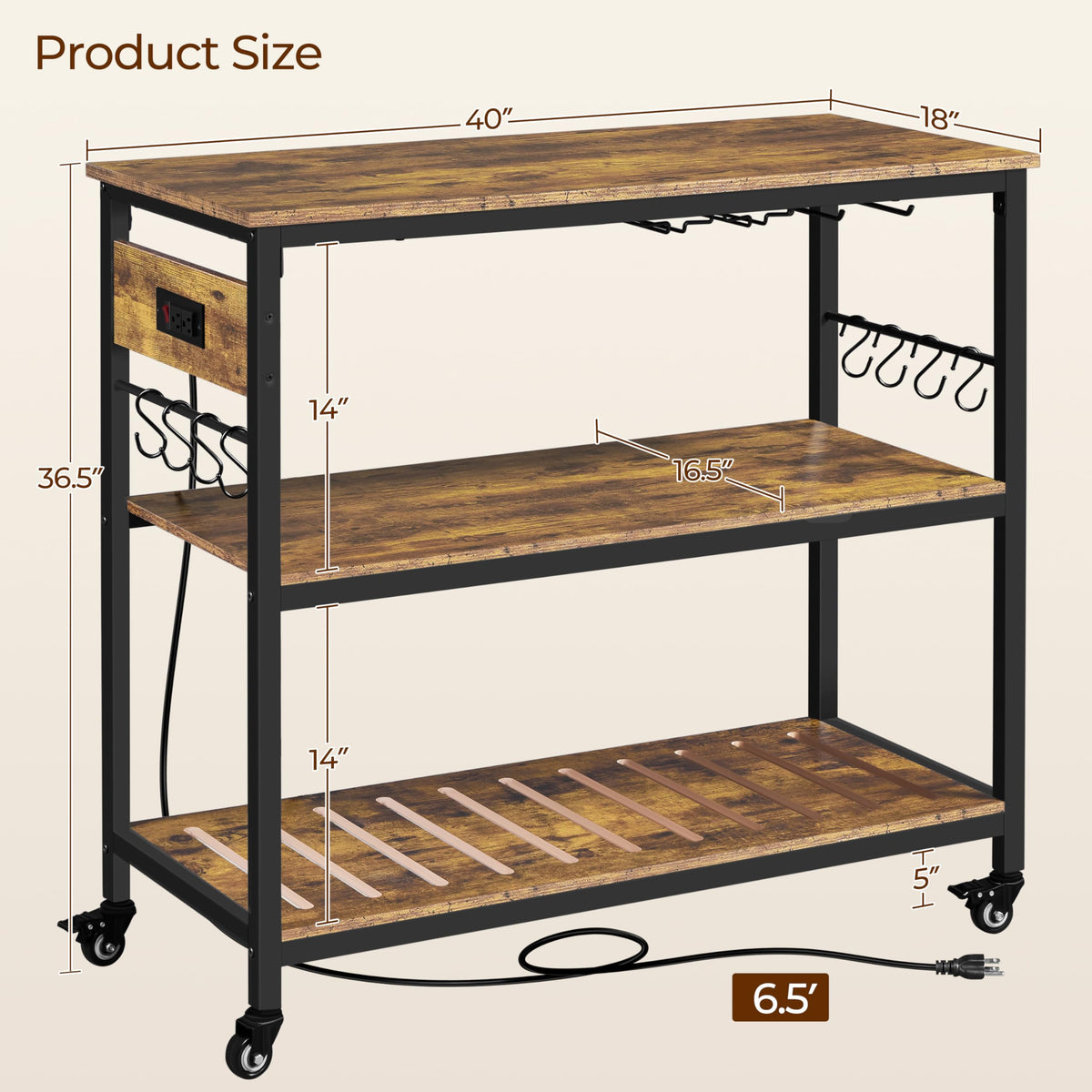 Kitchen Island Cart with Power Outlets