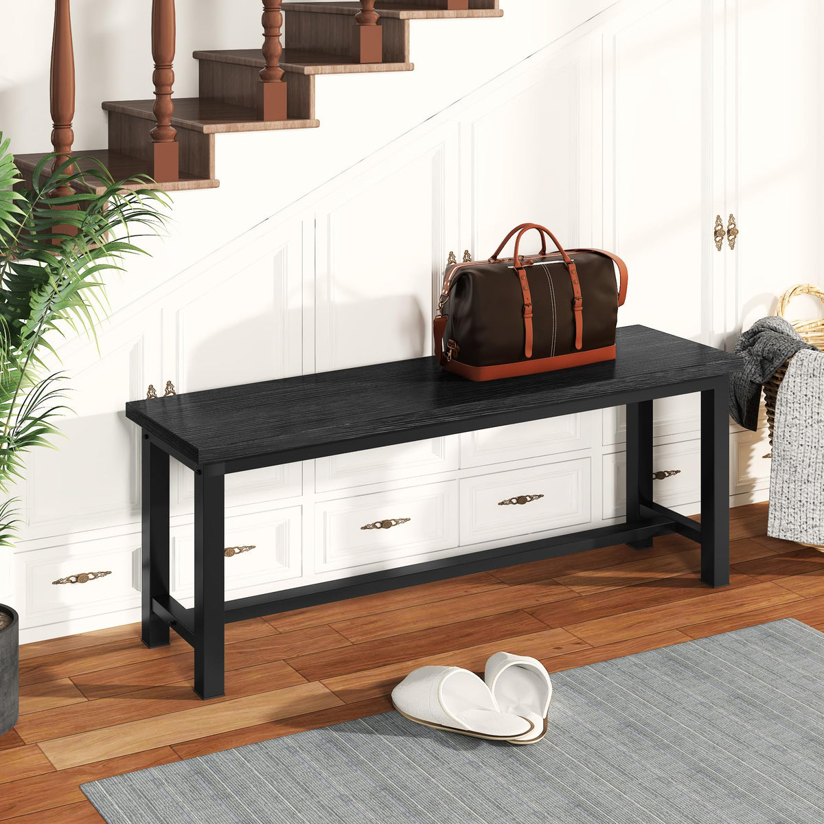 Rustic Black Dining Benches, Set of 2