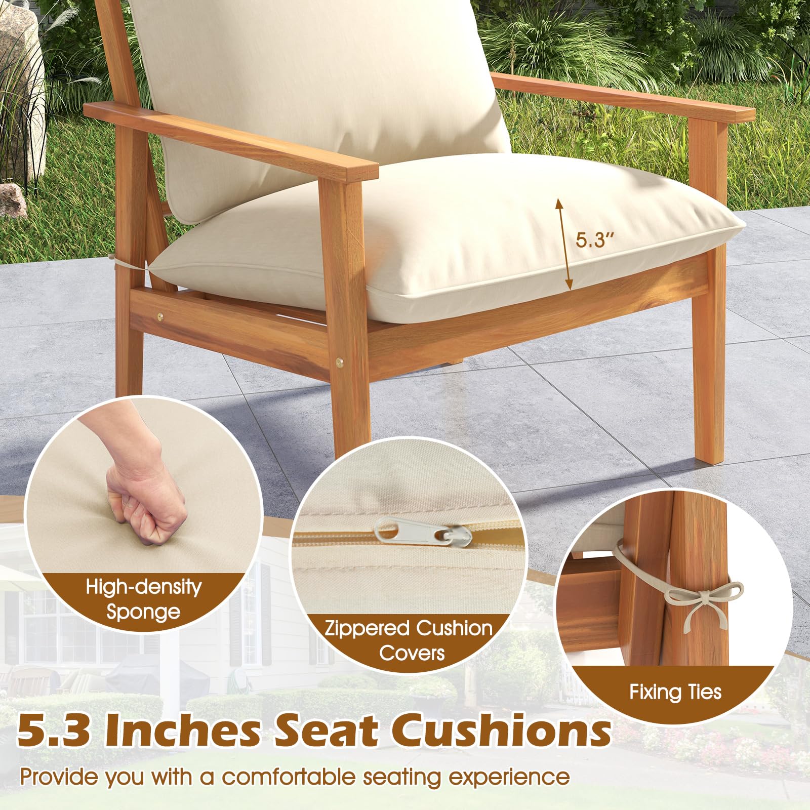 4-Piece Acacia Wood Patio Conversation Set with Cushions