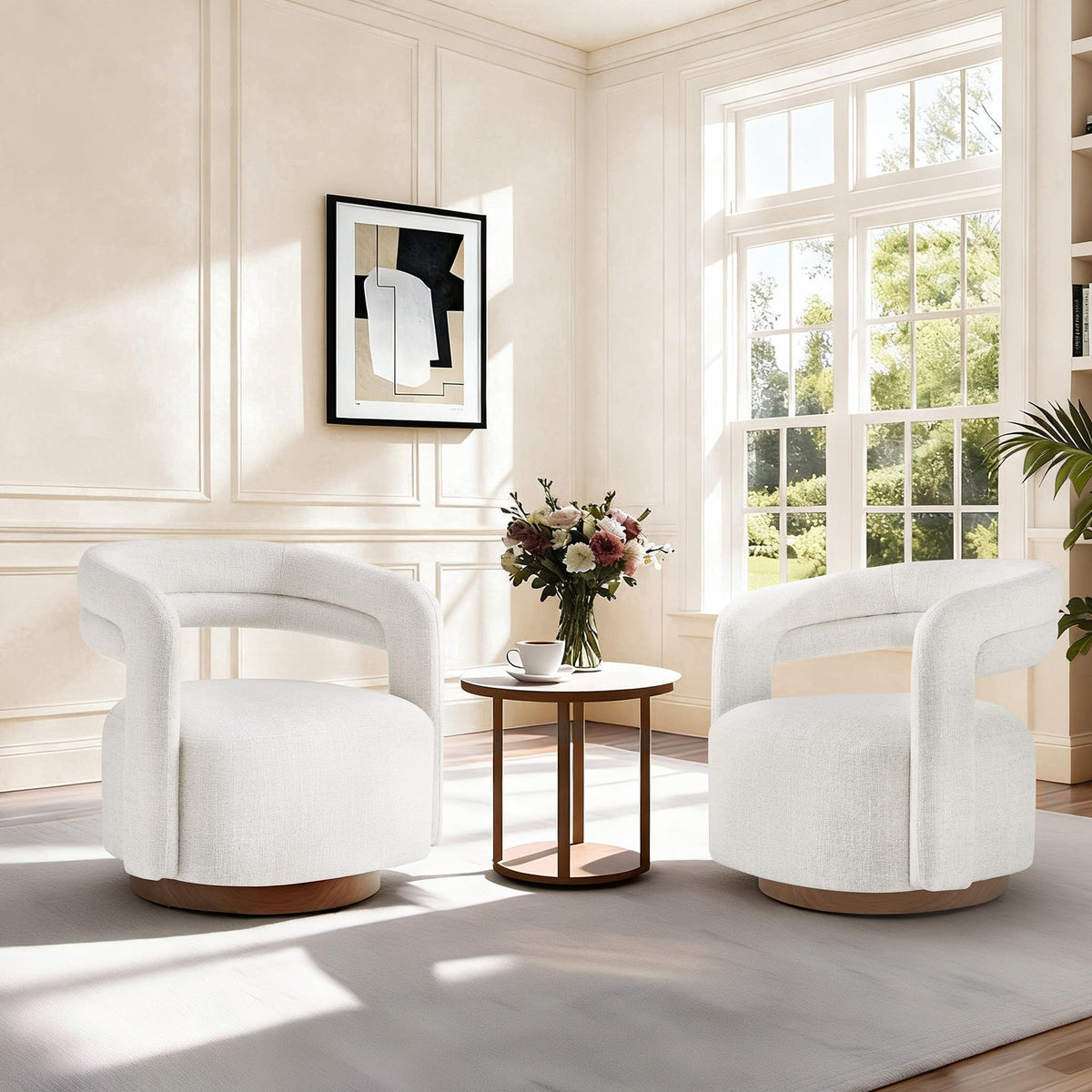 Cream Swivel Accent Chairs, Set of 2