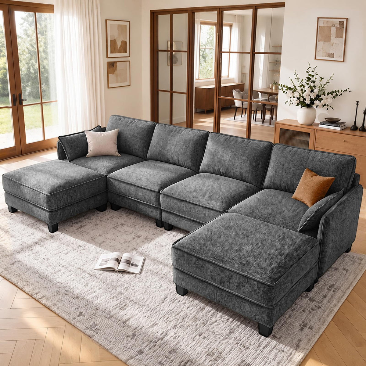 U-Shaped Chenille Modular Sectional