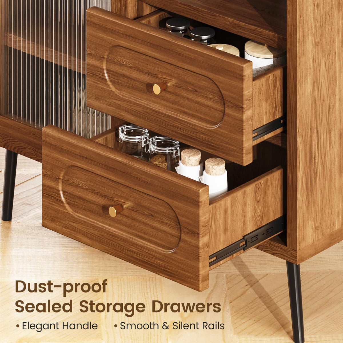 Regmuse Wood Sideboard Cabinet - Slim Buffet Cabinet with Storage & Drawers