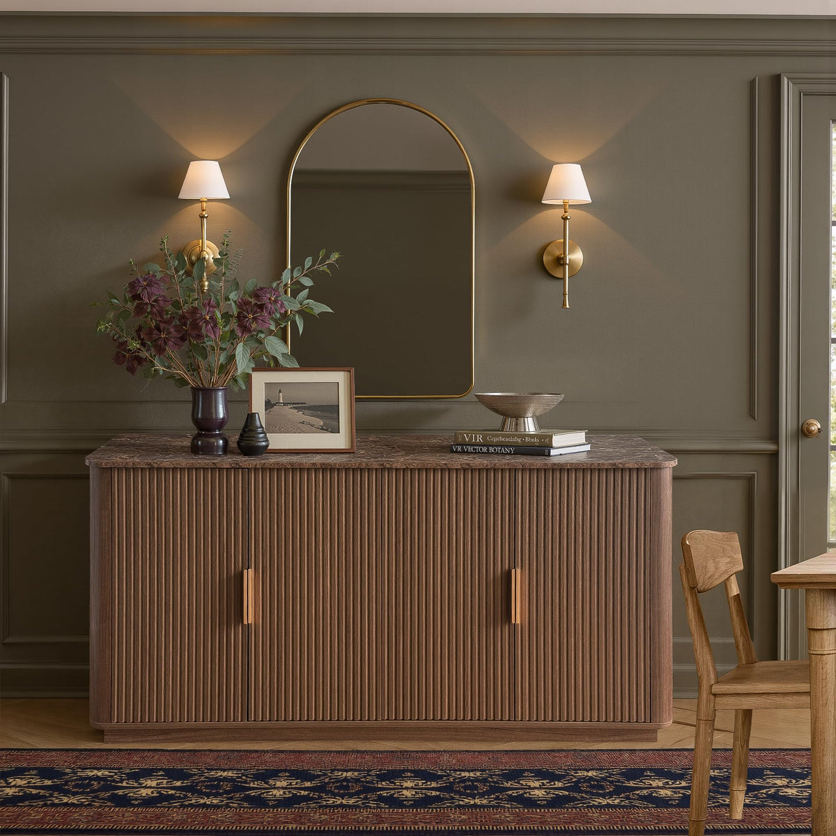 win2win 63" Fluted Sideboard Buffet Cabinet with Storage
