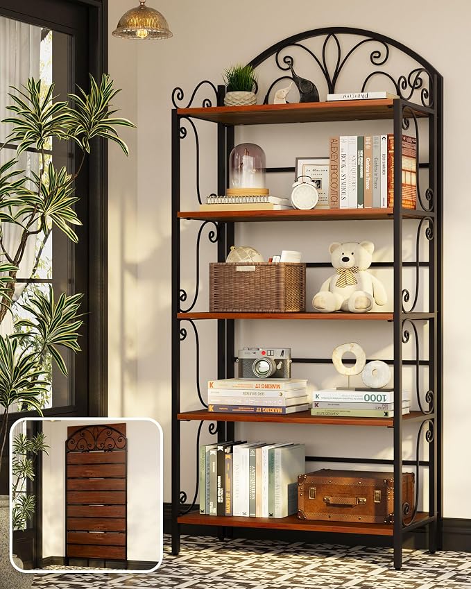 5-Tier Folding Solid Pine Bookshelf
