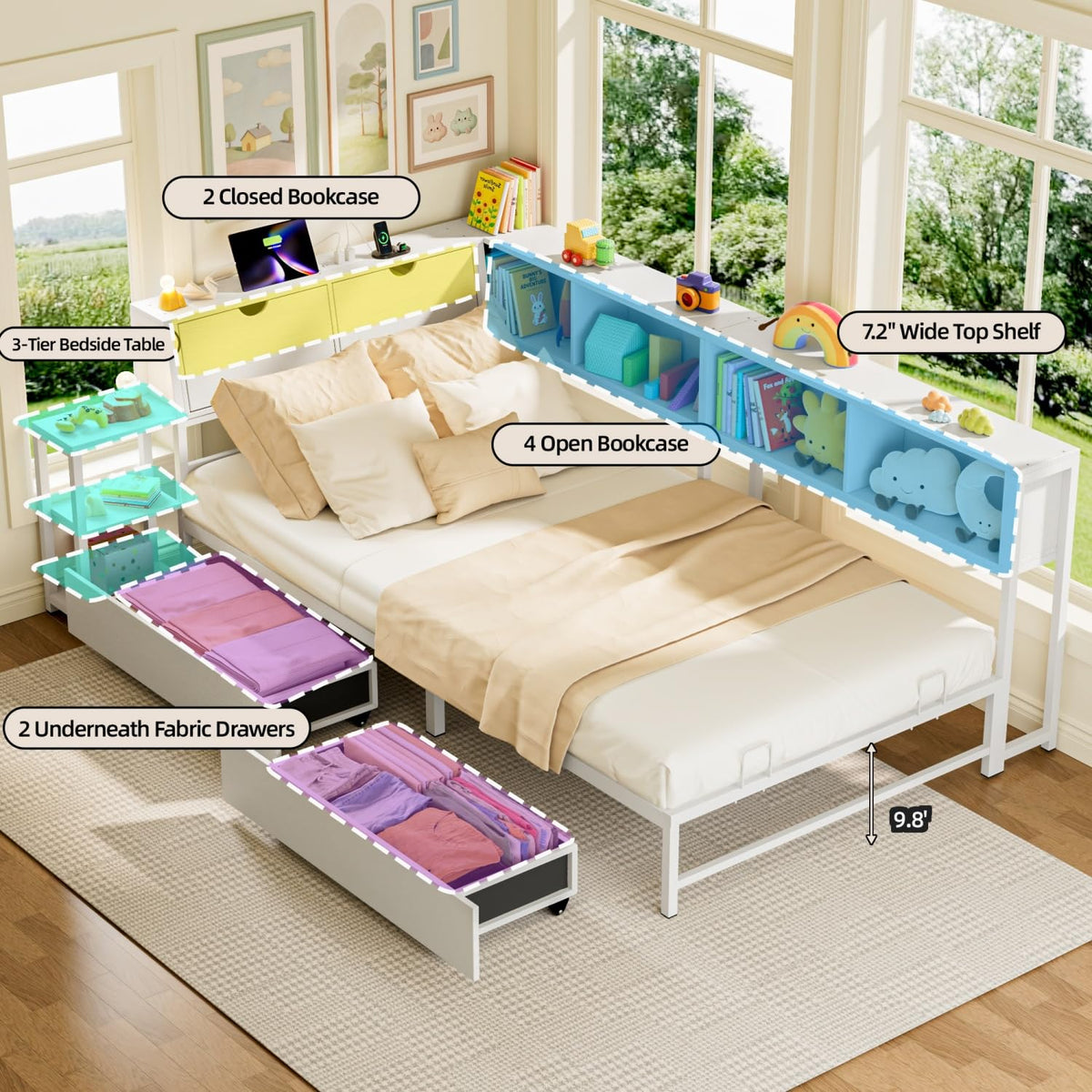 Buytime Twin Corner Bed Frame, L-Shaped Daybed, White