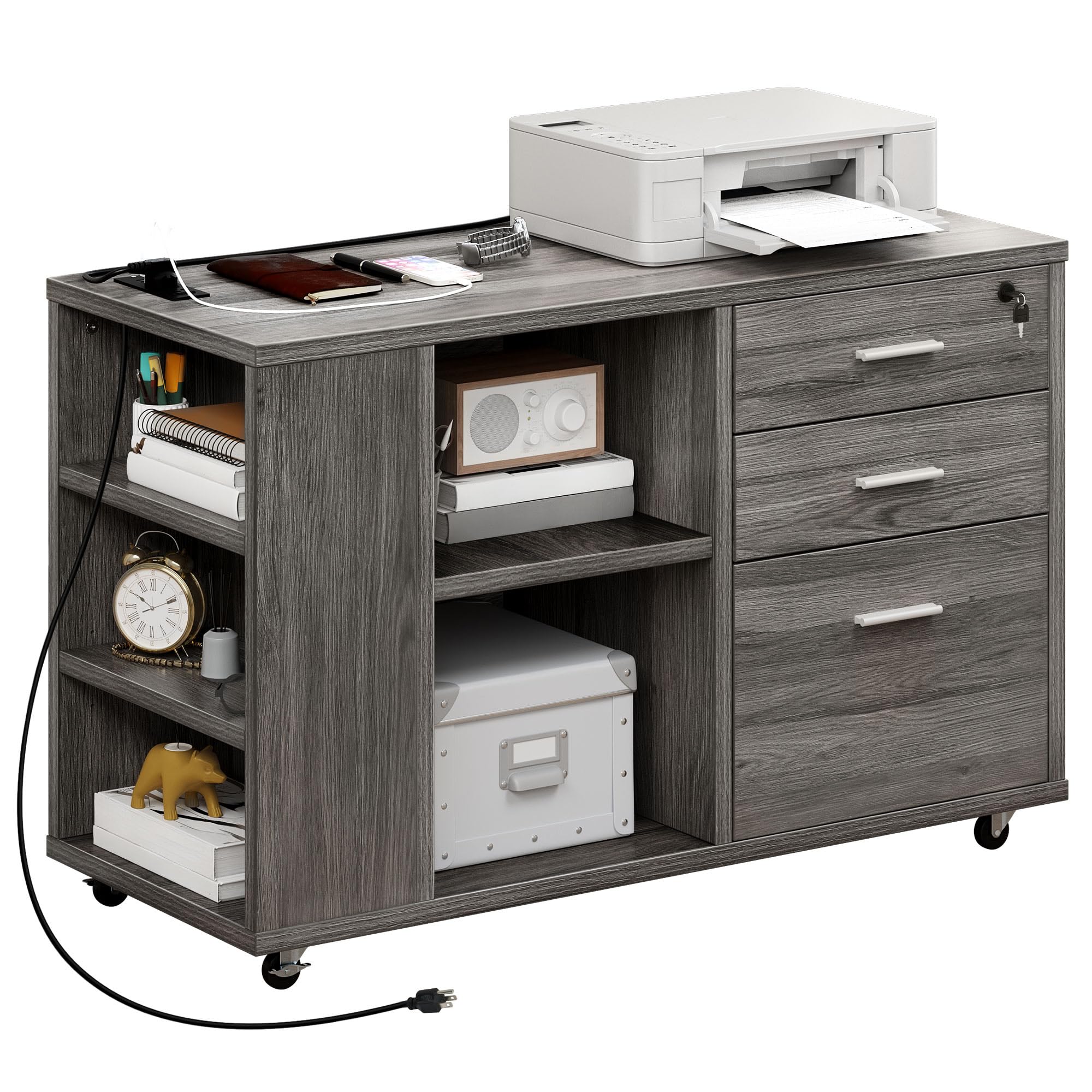 Mobile Lateral Filing Cabinet with Charging Station