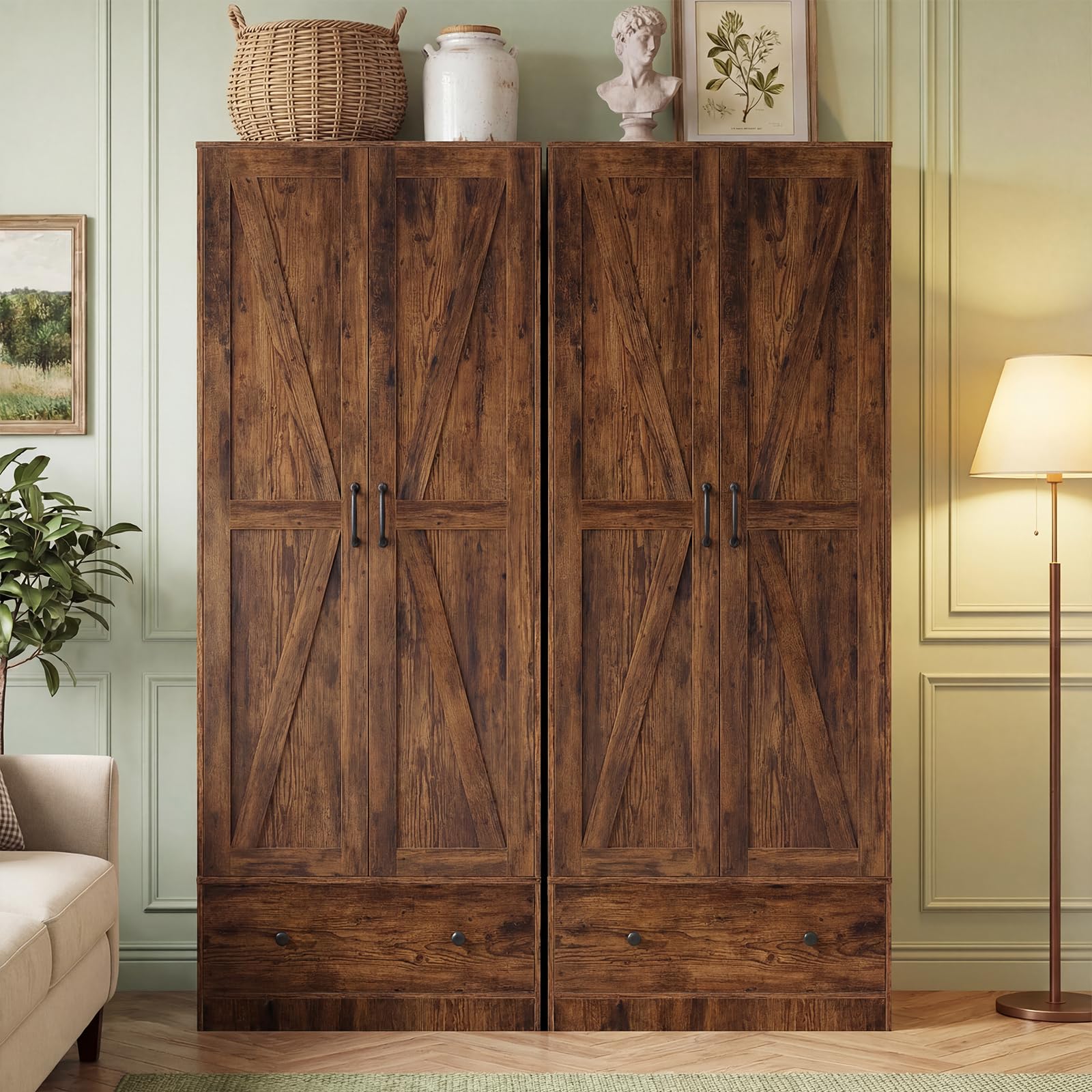 Giantex 72" Tall Kitchen Pantry Cabinet, Farmhouse Wooden Cupboard w/ 2 Doors, Drawer & Adjustable Shelves, Freestanding Versatile Storage Cabinet for Dining Room Living Room Bathroom (Rustic Brown)