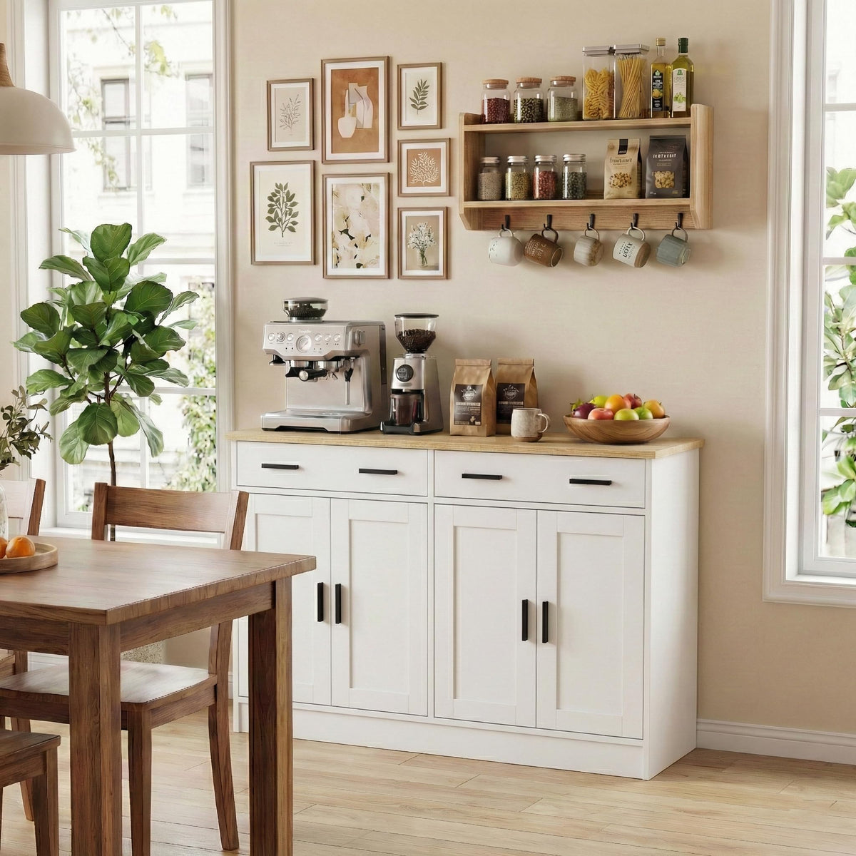White Buffet Cabinet with Drawers