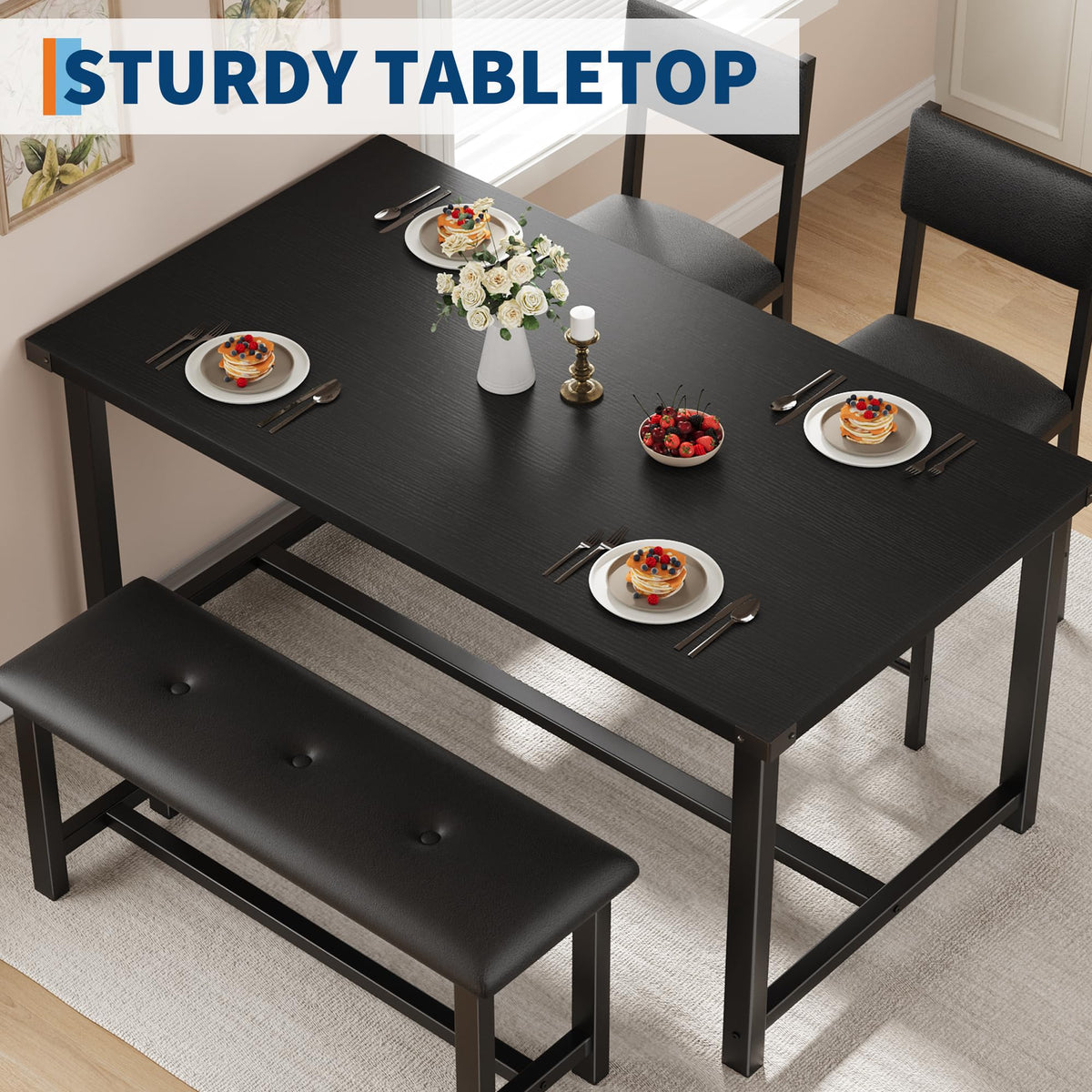 SLEKVERSA Wooden Dining Table Set for 4, Farmhouse Kitchen Table Set
