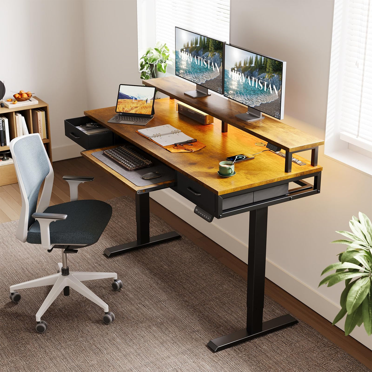 Electric Standing Desk with Drawers