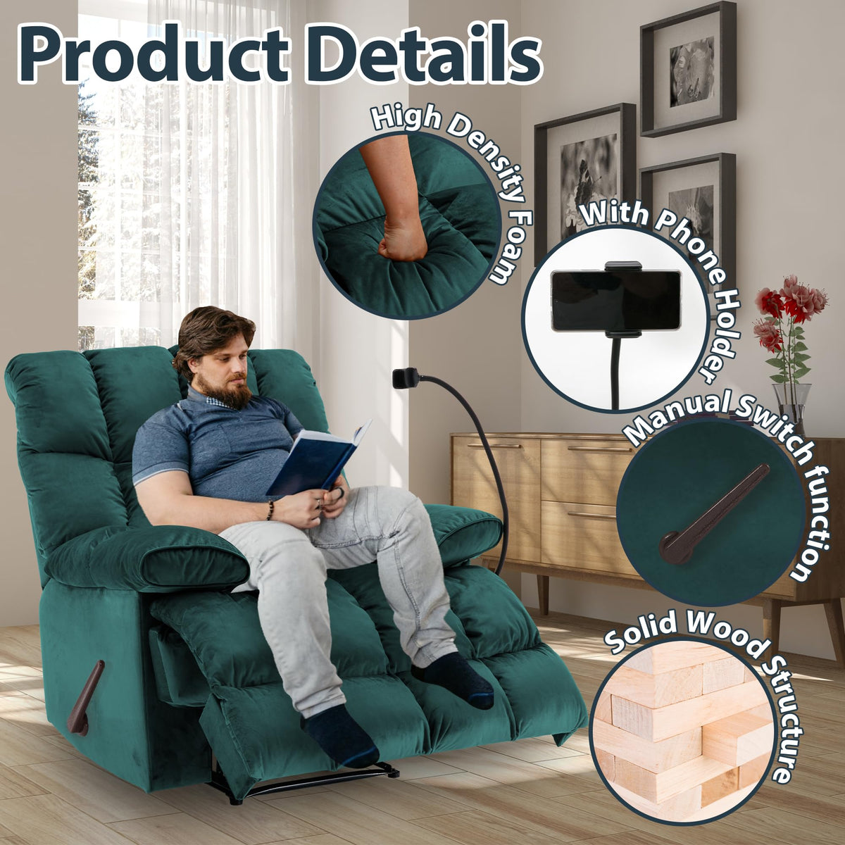 Teal Oversized Manual Recliner