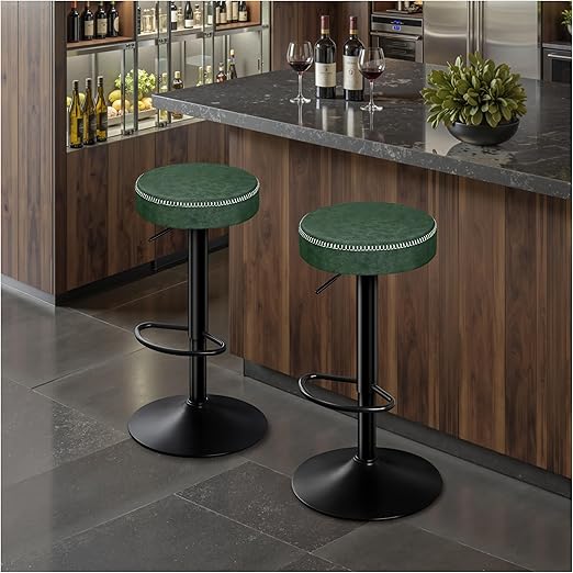 Swivel Backless Bar Stools Set of 2, Adjustable Height, Microfiber Leather