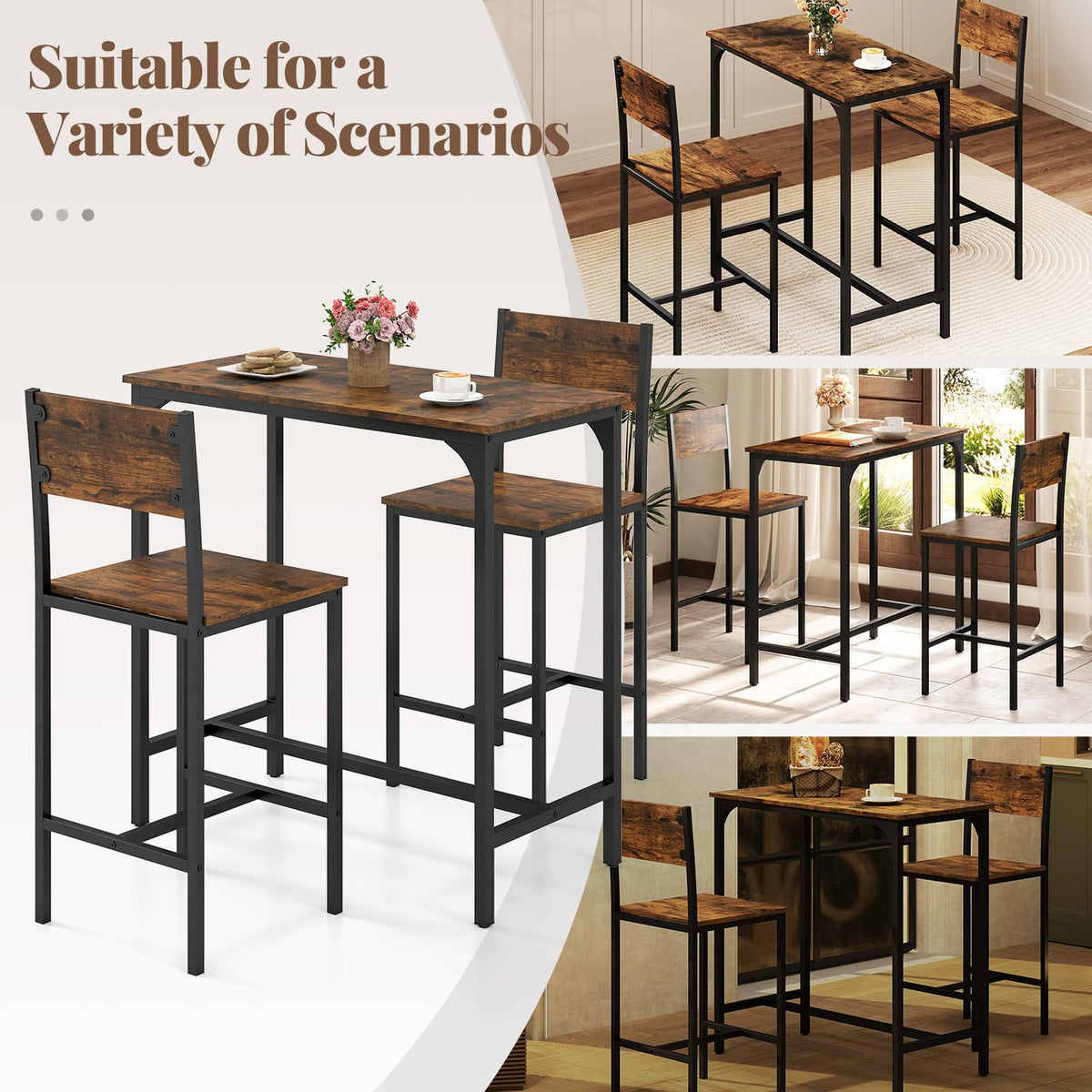 Tangkula 3 Piece Counter Height Bar Table Set, Pub Table & Chairs Set of 2