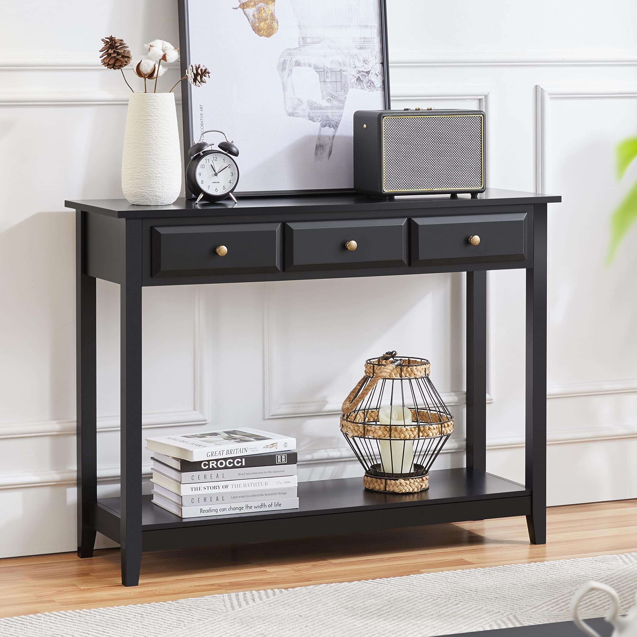 Console Table with 3 Drawers & Storage Shelf
