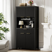 Fluted Pantry Cabinet with Charging Station & Adjustable Shelves