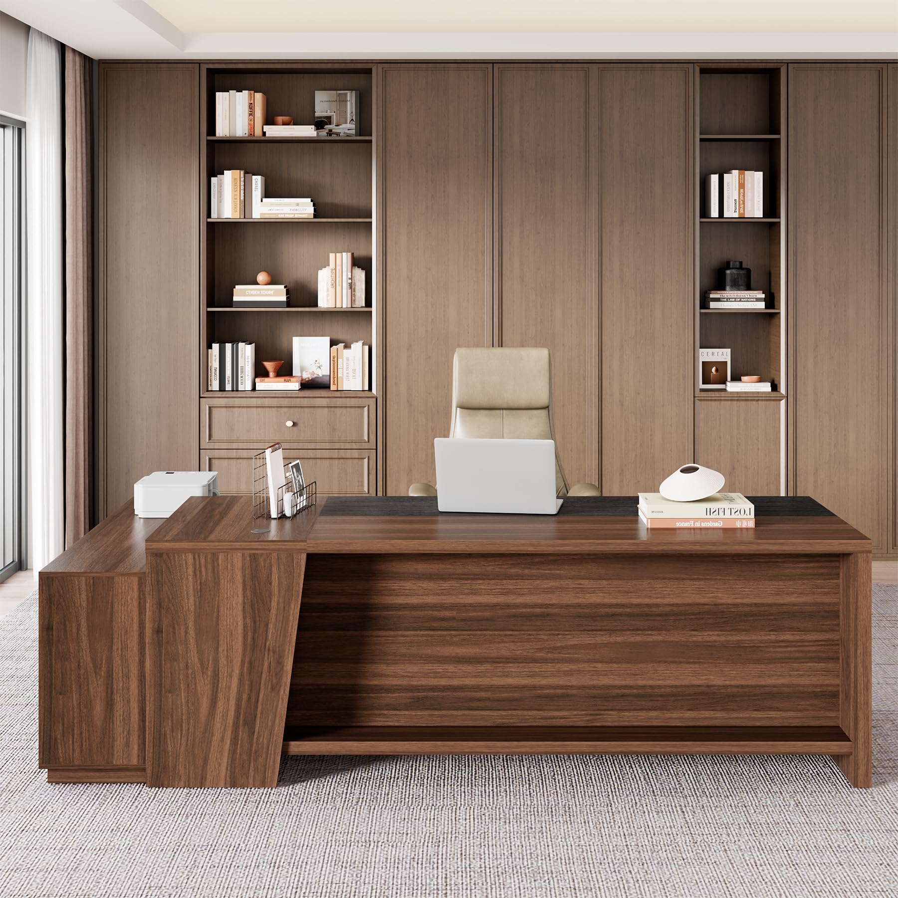 L-Shaped Executive Desk with Drawer & File Cabinet