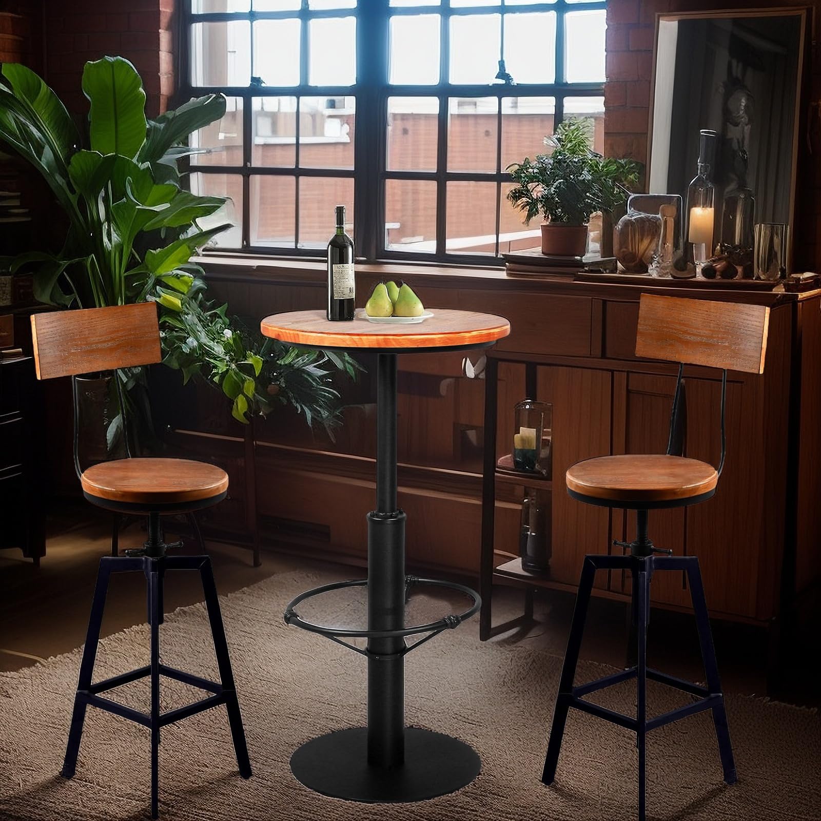 Industrial 3-Piece Pub Table Set with 2 Stools