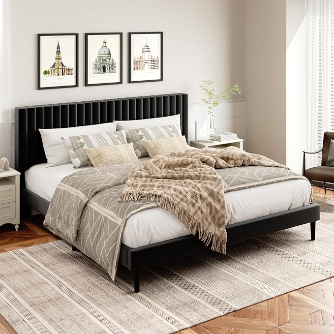 Queen Velvet Platform Bed Frame