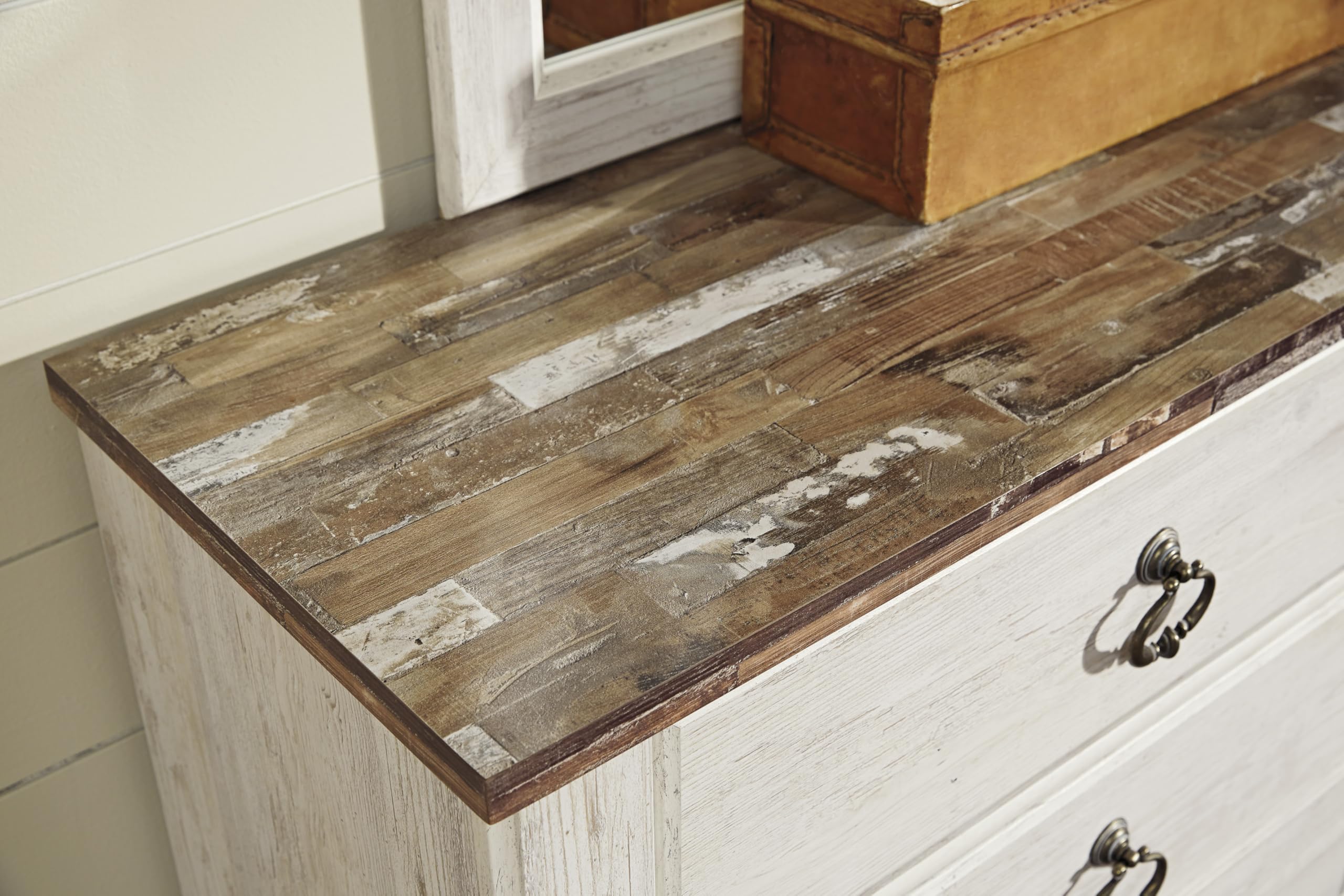 Signature Design by Ashley Willowton Coastal Cottage 6 Drawer Dresser with Faux Plank Top, Whitewash