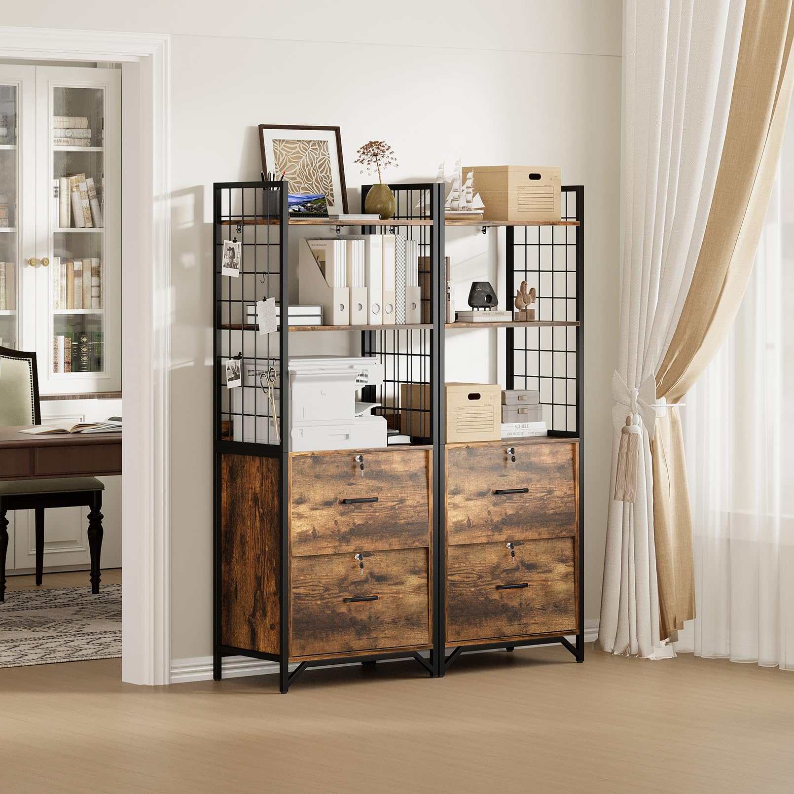 File Cabinet with Locking Drawers, Printer Stand & Open Shelves
