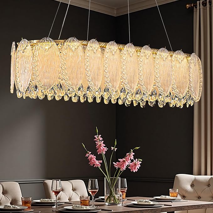 2-Tier Wave Crystal Glass Rectangle Chandelier | 28-Light, Gold