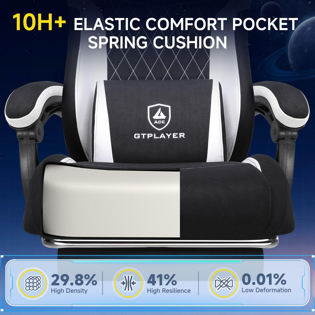 Black Fabric Gaming Chair with Footrest