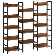 Industrial X-Shape Bookshelf with 14 Shelves, Triple Wide