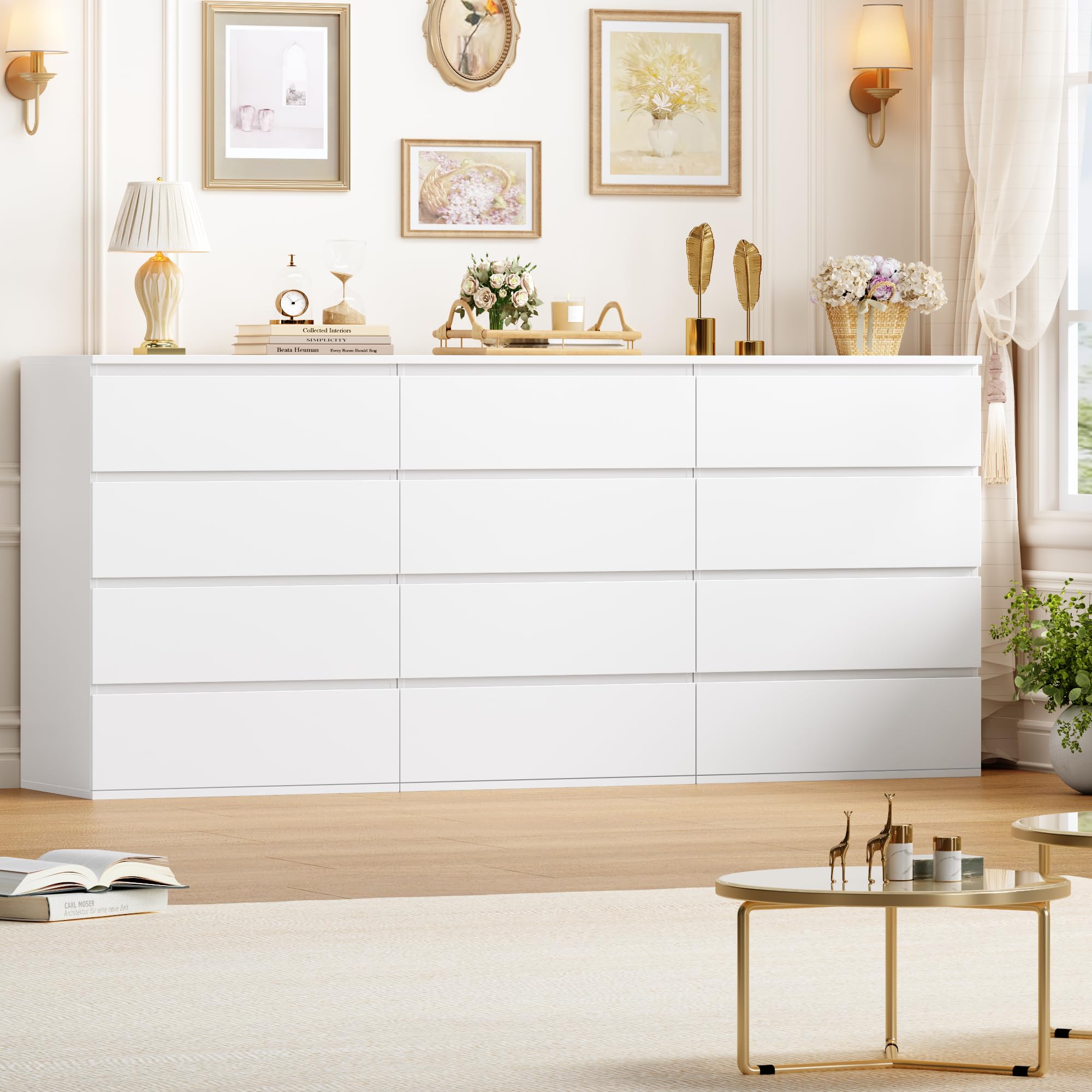 FOTOSOK White Dresser, 4 Drawer Dresser Small Chest of Drawers 23.6L x 15.7W x 31.5H in, Modern White Storage Cabinet with 4 Drawers for Home Office