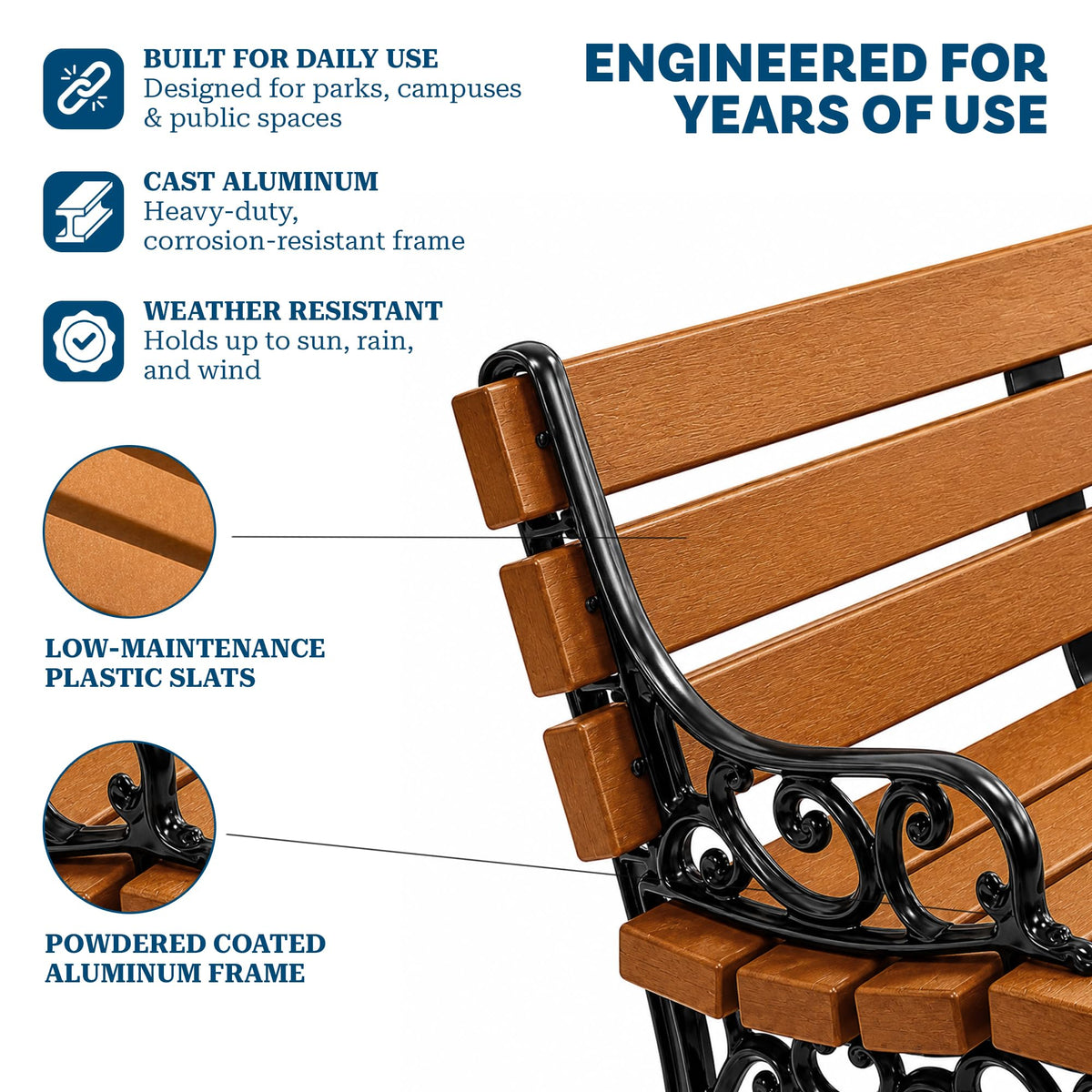 Barco Products Georgetown 4 Ft Outdoor Park Bench with Arms, Cedar