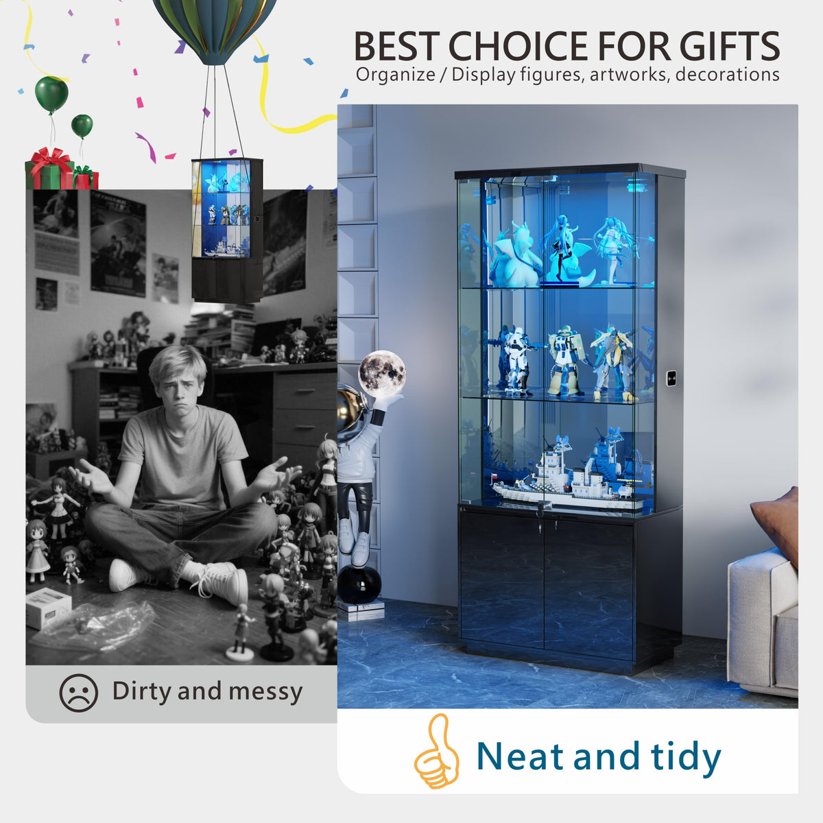 Black LED Glass Display Cabinet